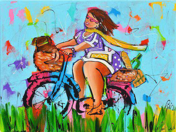 Dame auf dem Fahrrad Diamond Painting Motiv