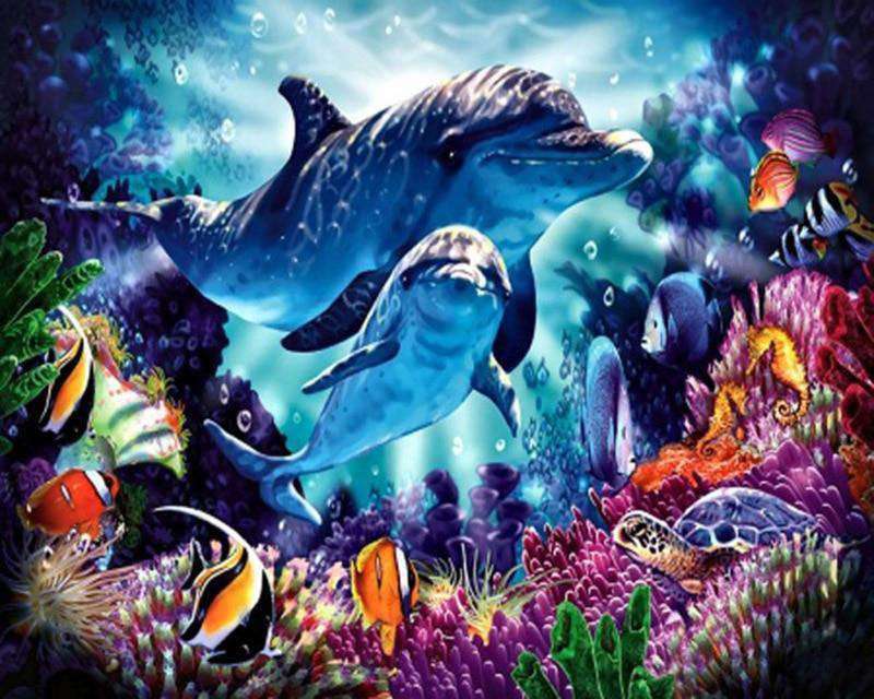 Delfin im Ozean Diamond Painting Motiv