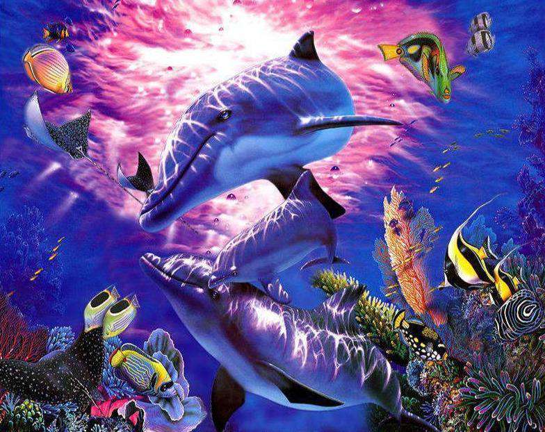 Delfin mit tropischen Fischen Diamond Painting
