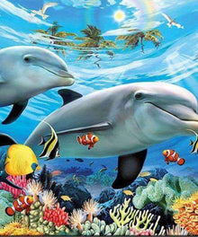 Delfine mit Fischen Diamond Painting