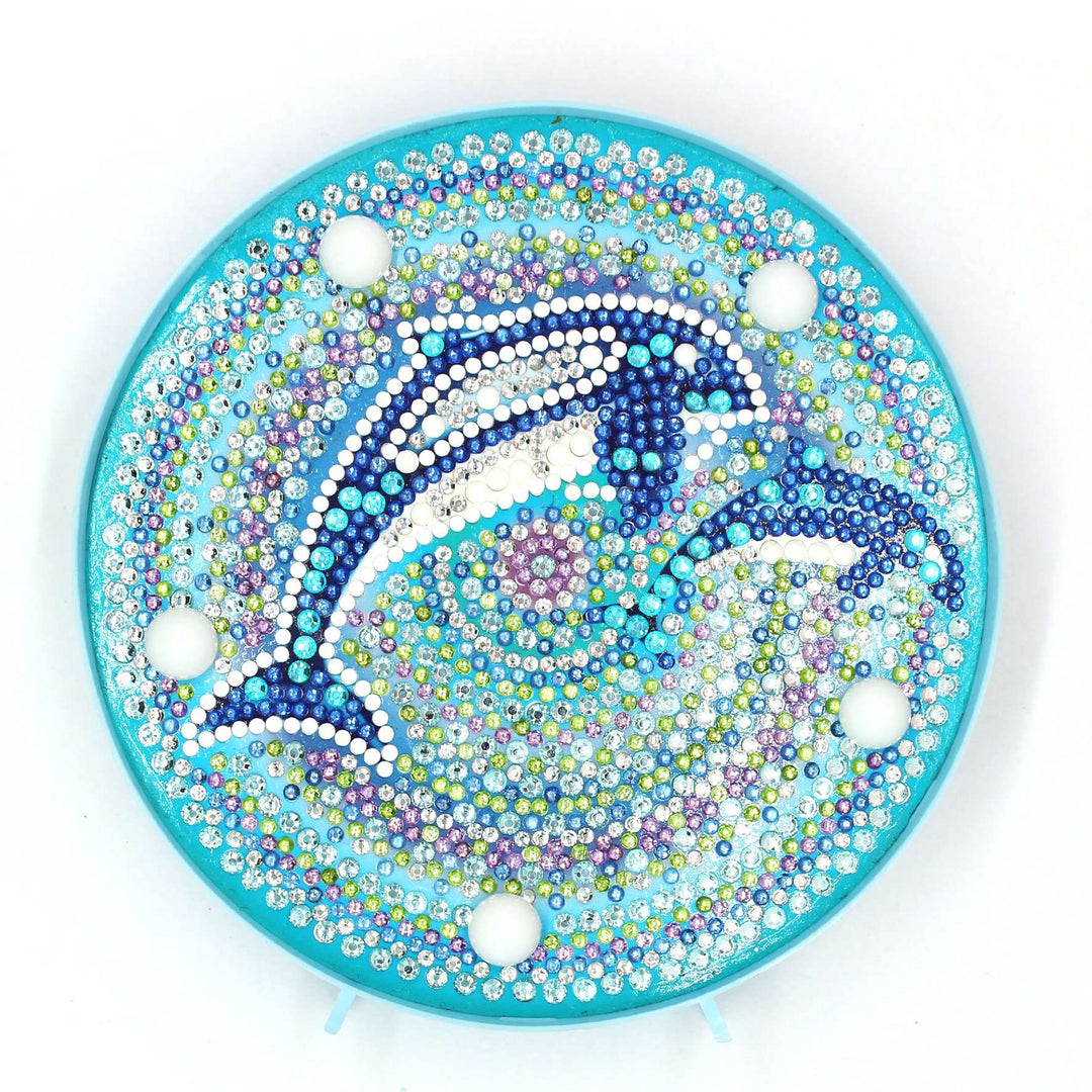 Runde Delfine Diamond Painting Lampe mit blauem Meeresmotiv