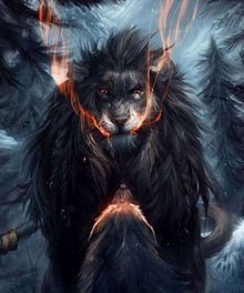 Dunkler Löwe Traumwelt Diamond Painting mit Lichtakzenten