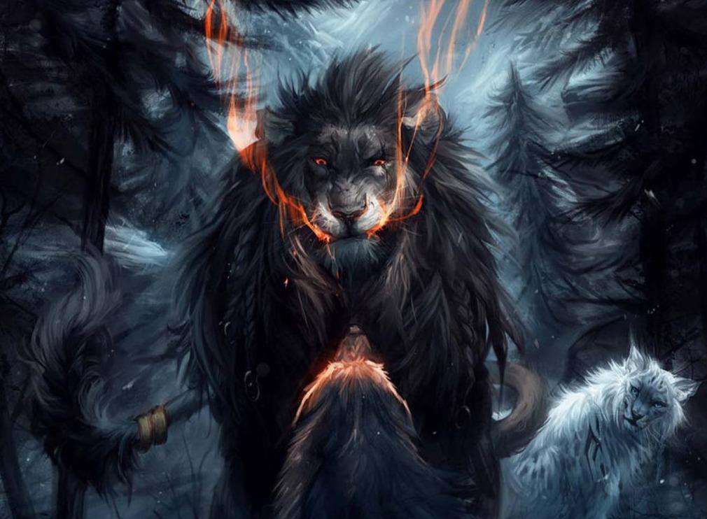 Dunkler Löwe Traumwelt Diamond Painting mit Lichtakzenten