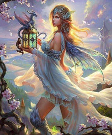 Drachenzähmerin Fantasie Diamond Painting mit Drache