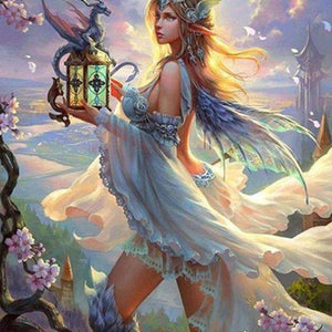 Drachenzähmerin Fantasie Diamond Painting mit Drache