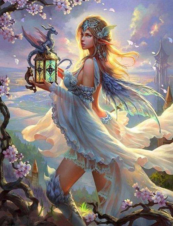 Drachenzähmerin Fantasie Diamond Painting mit Drache