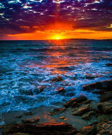 Verträumter Sonnenuntergang Diamond Painting am Meer