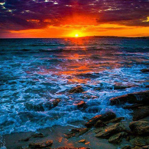 Verträumter Sonnenuntergang Diamond Painting am Meer