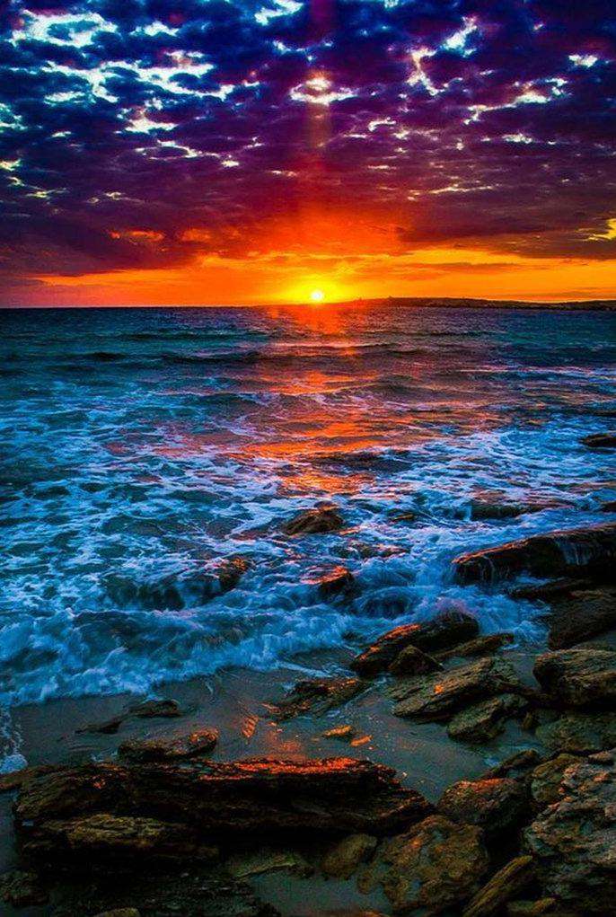 Verträumter Sonnenuntergang Diamond Painting am Meer