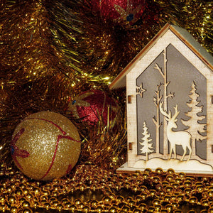 Ein Goldenes Weihnachtsfest Diamond Painting mit Hirschhaus