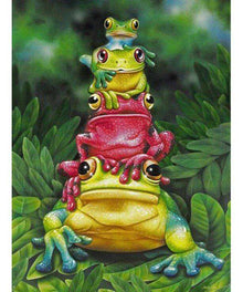 Ein Haufen Frösche Diamond Painting mit bunten Froschfiguren