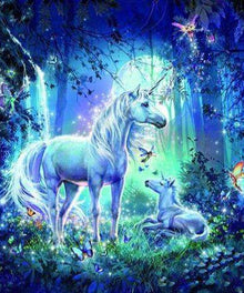 Einhörner in der Traumwelt Diamond Painting im Mondlicht