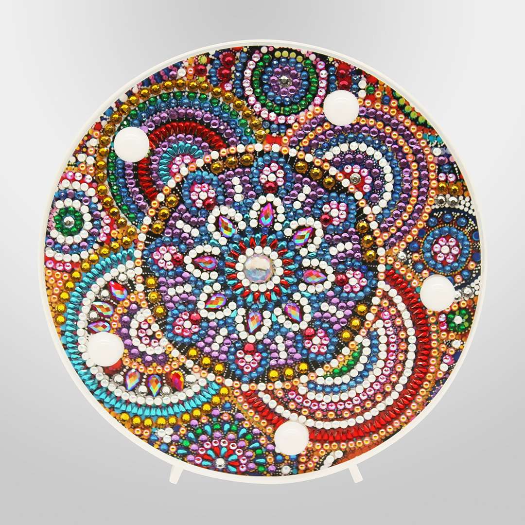 Runde First Light Mandala Diamond Painting Lampe mit bunten Steinen