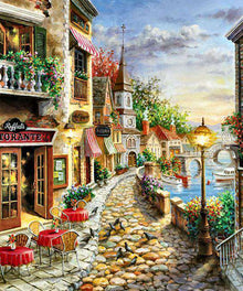 Fiktive Stadt Diamond Painting mit Gasse und Kanal