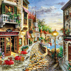 Fiktive Stadt Diamond Painting mit Gasse und Kanal