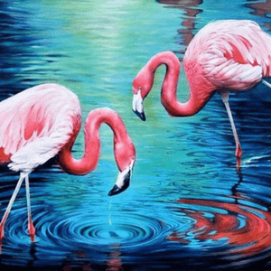 Flamingos im Wasser Diamond Painting mit rosa Vögeln