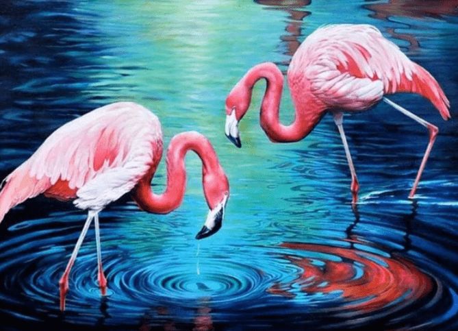 Flamingos im Wasser Diamond Painting mit rosa Vögeln