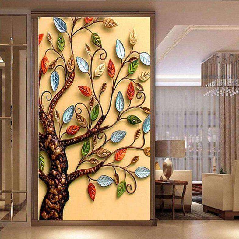 Farbiger Baum Großformat Diamond Painting mit bunten Blättern