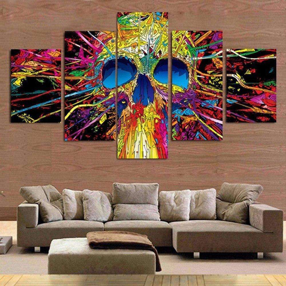 Farbiger Schädel Pentaptychon Diamond Painting