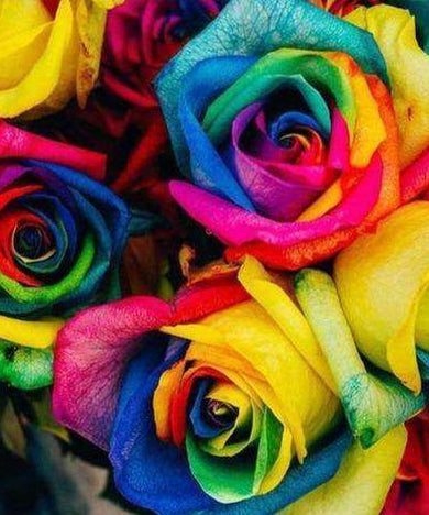 Farbiger Rosenstrauß Diamond Painting mit Regenbogenrosen