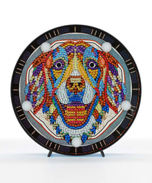 Runde Happy Dog Diamond Painting Lampe mit buntem Hundemotiv