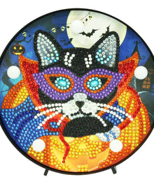 Runde Maskierte Katze Diamond Painting Lampe mit Halloween-Motiv