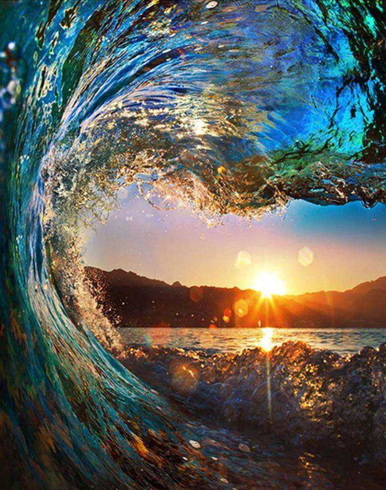 Welle bei Sonnenuntergang - Diamond Painting Meer Motiv