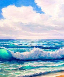 Wellen im Meer Diamond Painting mit türkisblauer Gischt