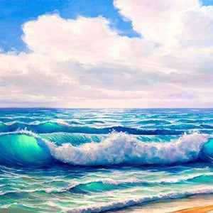 Wellen im Meer Diamond Painting mit türkisblauer Gischt