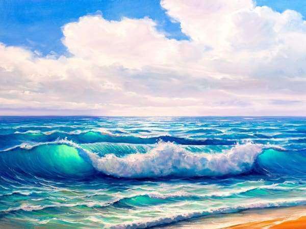 Wellen im Meer Diamond Painting mit türkisblauer Gischt