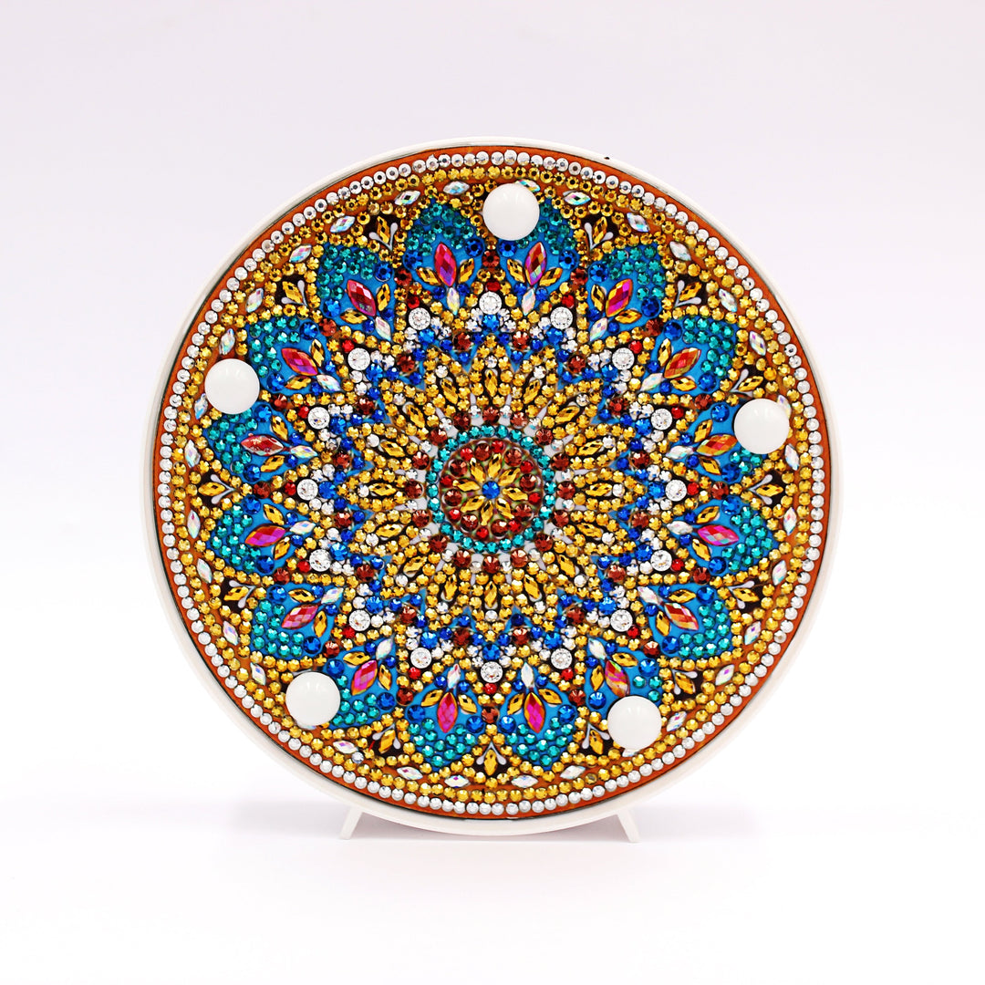 Runde Golden Ocean Mandala Diamond Painting Lampe mit Gold und Türkis