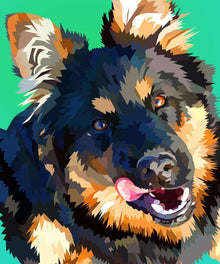 Lustiger Schäferhund Diamond Painting mit grünem Hintergrund