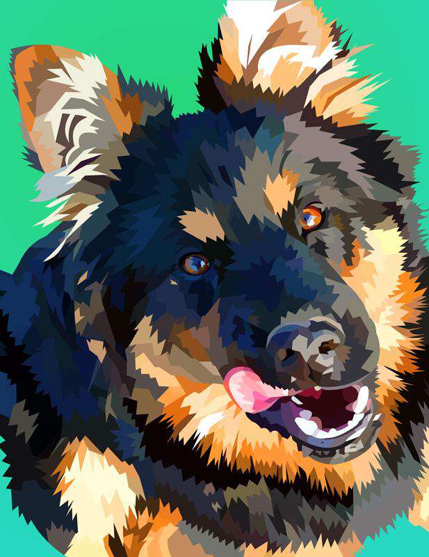 Lustiger Schäferhund Diamond Painting mit grünem Hintergrund