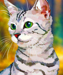 Graue Katze Grüne Augen Diamond Painting mit gestreiftem Fell