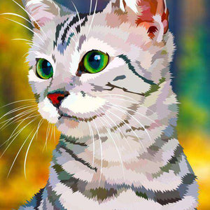 Graue Katze Grüne Augen Diamond Painting mit gestreiftem Fell