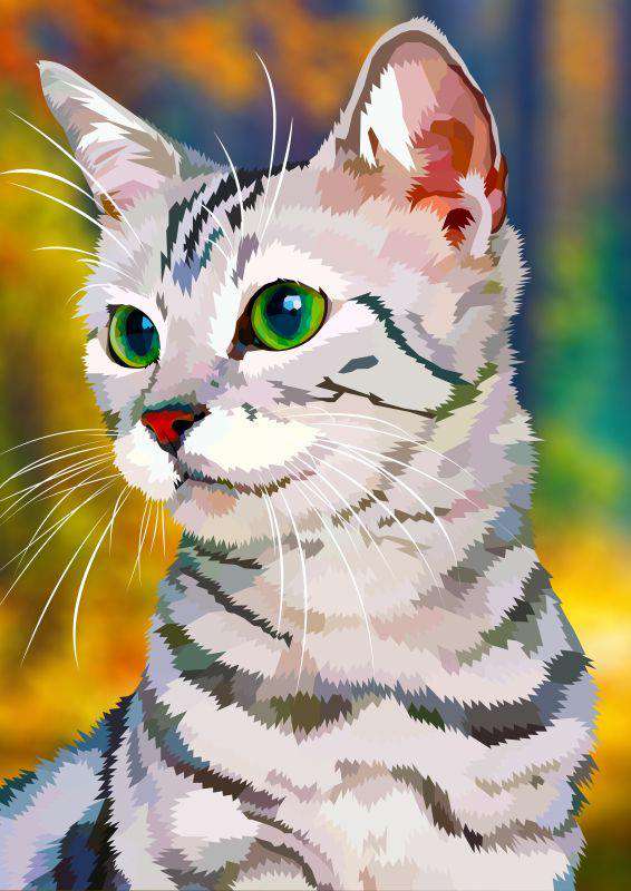 Graue Katze Grüne Augen Diamond Painting mit gestreiftem Fell