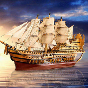 Segelschiff Stilles Wasser Diamond Painting mit Spiegelung