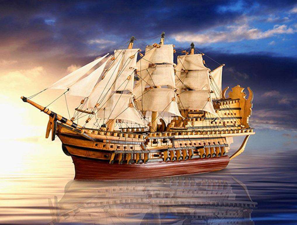 Segelschiff Stilles Wasser Diamond Painting mit Spiegelung