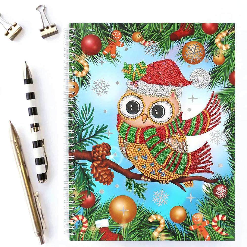 Weihnachts-Eule Diamond Painting Notizbuch Motiv