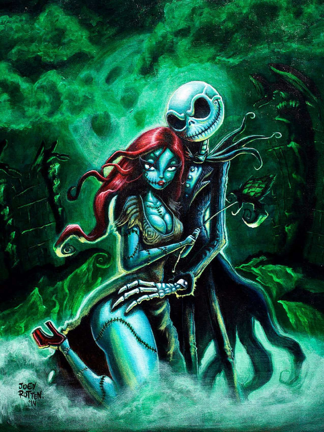 Halloween Paar Diamond Painting mit grünem Mondlicht