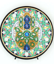 Runde Hamsa Hand Mandala Diamond Painting Lampe mit Gold und Grün