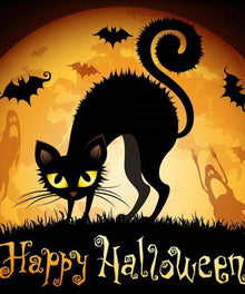 Happy Halloween Katze Diamond Painting mit Fledermäusen und Mond