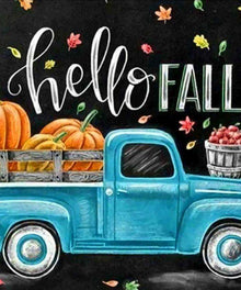 Hello Fall Truck Diamond Painting mit Kürbissen und Herbstlaub