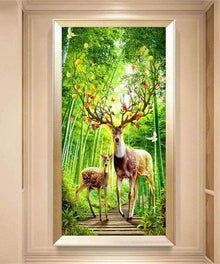 Hirsch im grünen Wald Diamond Painting im Großformat