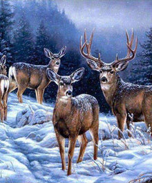Hirsche im Schnee Diamond Painting mit Winterwald