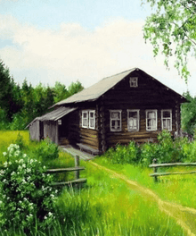 Haus im Feld Diamond Painting mit Holzhaus und Wiese