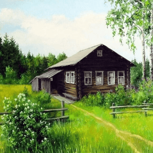 Haus im Feld Diamond Painting mit Holzhaus und Wiese