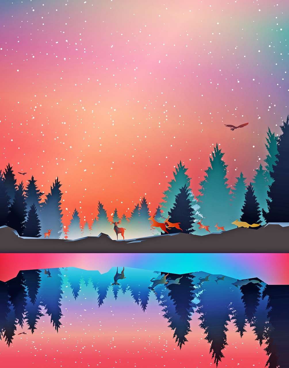 Weihnachtssee Diamond Painting mit Winterwald