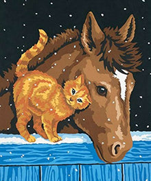 Fohlen und Katze Diamond Painting im Schnee