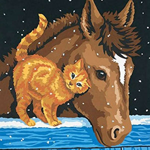 Fohlen und Katze Diamond Painting im Schnee